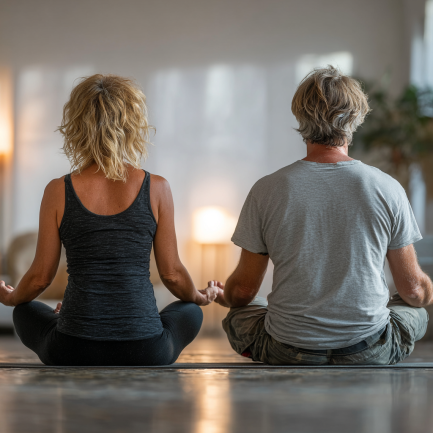 Інструктор йоги працює з літніми людьми